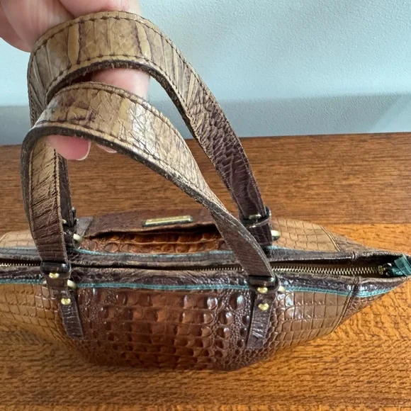 Brahmin Brown Melbourne Croc-Embossed Leather Tote with Teal Accent - Picture 5 of 16